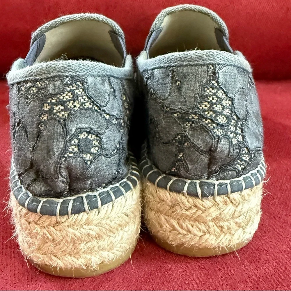 Toni Pons Espadrilles – Blue-Grey Floral lace overlay. Slight shimmer. Size 39